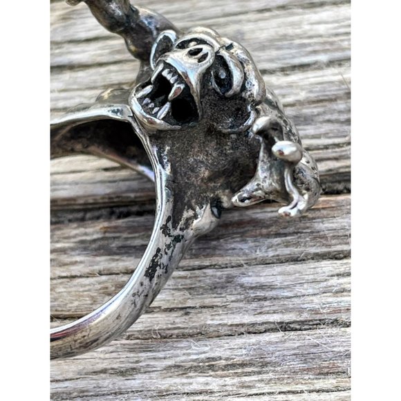Vintage Mens Silverplate Biker statement ring King Kong Monster Size 13 - Picture 13 of 16